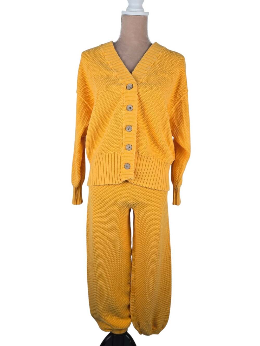 Free People FP Beach Hailee Cardi Set Waffle Knit Cardigan Pants Marigold S